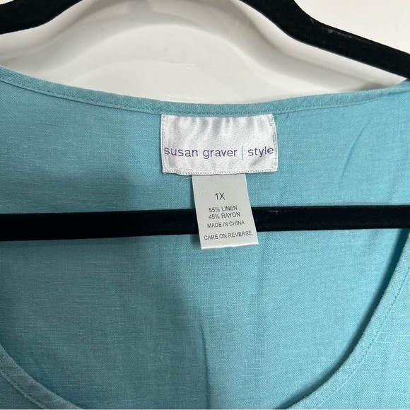 Susan Graver Women’s Linen Blend Sleeveless Blouse Size 1X Light Blue - Picture 2 of 3